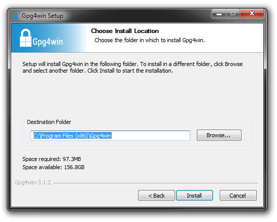 Gpg4win Install - Choose install directory screen